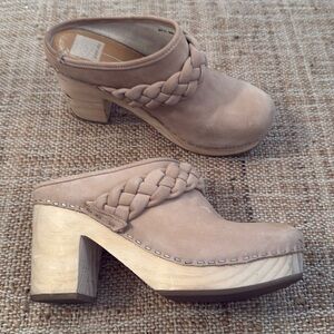 Dolce Vita Wood Clog Me Light Cream Suede Braided Leather Size 8.5